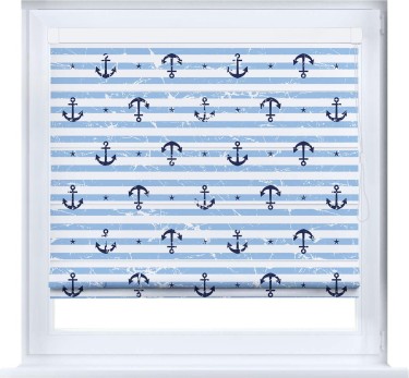 Римская штора «Кортин» кассетная «Полоски и якори»