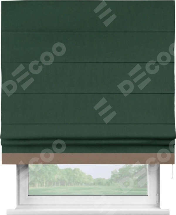 Римская штора «Кортин» для проема, блэкаут однотонный зелёный с кантом Джестер