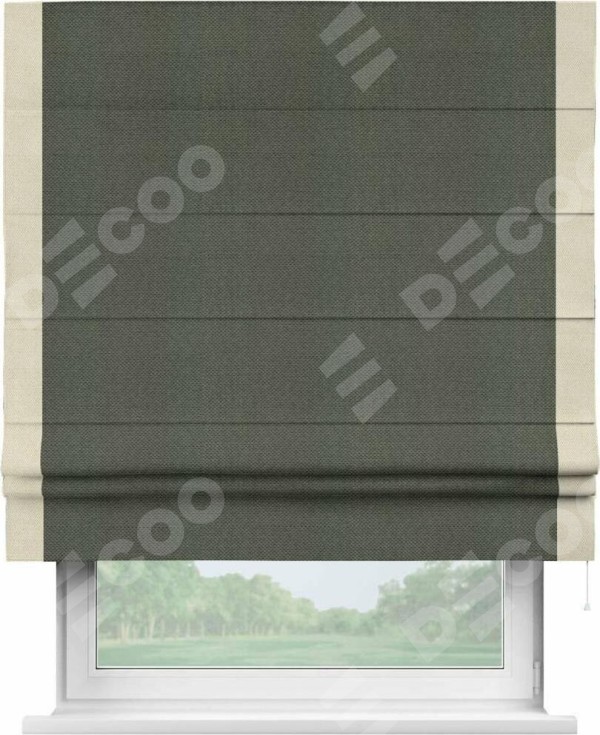 Римская штора «Кортин» с кантом Стрим Дуо, для проема, ткань лён димаут, графит