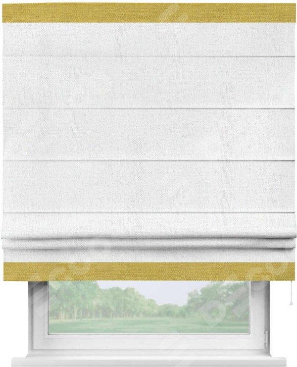 Римская штора «Кортин» для проема, лён белоснежный, с кантом Горизонт