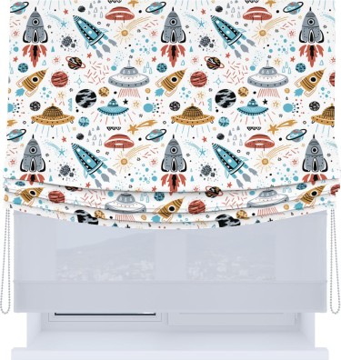 Римская штора «Кортин», день-ночь с мягкими складками, «Космическое приключение»