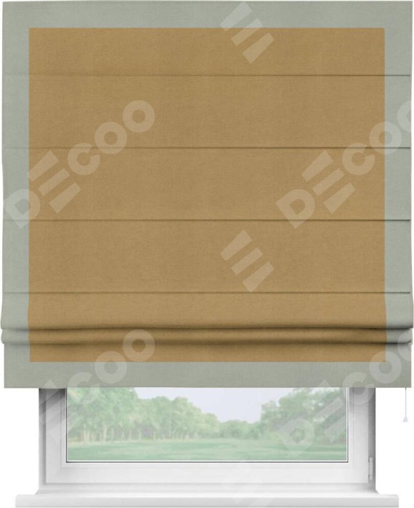 Римская штора «Кортин» с кантом Чесс, для проема, ткань вельвет горчица