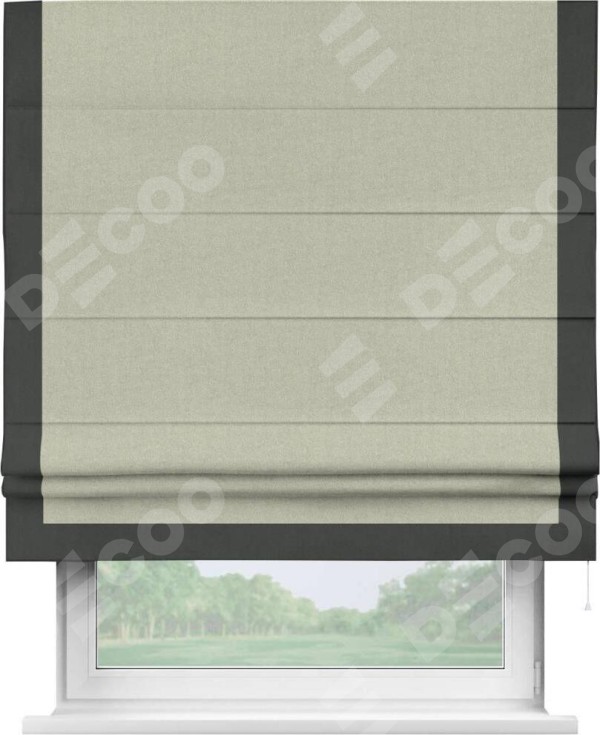 Римская штора «Кортин» с кантом Виктория, для проема, лён блэкаут серо-бежевый