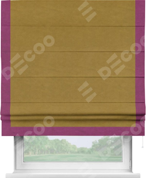 Римская штора «Кортин» с кантом Виктория, для проема, ткань вельвет светло-коричневый