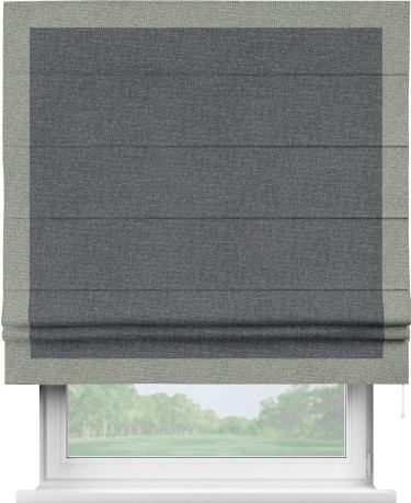 Римская штора «Кортин» для проёма, лён димаут графит с кантом Чесс