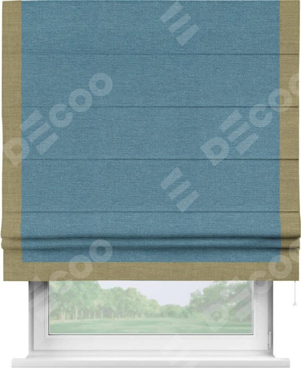 Римская штора «Кортин» с кантом Виктория, для проема, ткань лён голубой