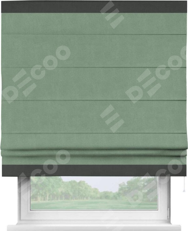 Римская штора «Кортин» с кантом Горизонт, для проема, лён блэкаут светло-бирюзовый