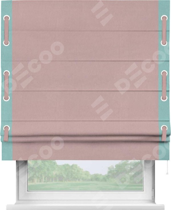 Римская штора «Кортин» с кантом Стрим Дуо (люверсы с пояском), для проема, ткань вельвет розовая пудра