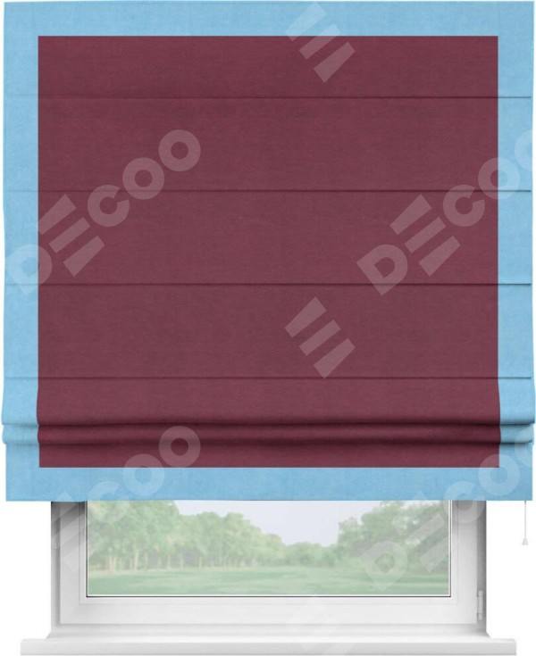 Римская штора «Кортин» с кантом Чесс, для проема, ткань вельвет бордовый