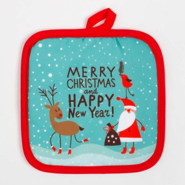 Кухонный новогодний набор Доляна New Year,прихватка 17*17см,варежка 26*16см,фартук 60*80 см 100% п/э