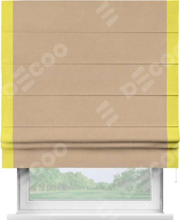 Римская штора «Кортин» с кантом Стрим Дуо, для проема, ткань вельвет песочный