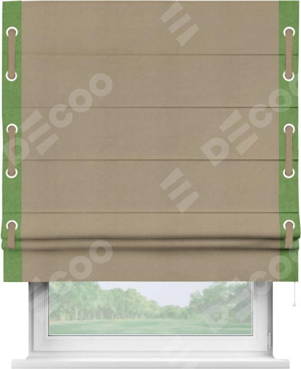 Римская штора «Кортин» с кантом Стрим Дуо (люверсы с пояском), для проема, ткань вельвет кофейный