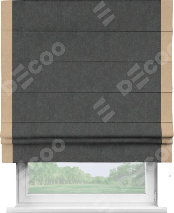 Римская штора «Кортин» с кантом Стрим Дуо, для проема, ткань вельвет цвет тёмно-серый