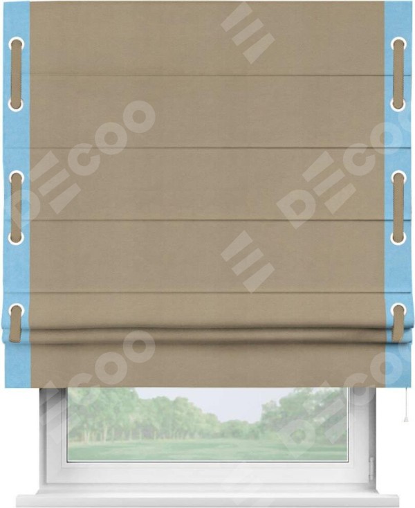 Римская штора «Кортин» с кантом Стрим Дуо (люверсы с пояском), для проема, ткань вельвет кофейный