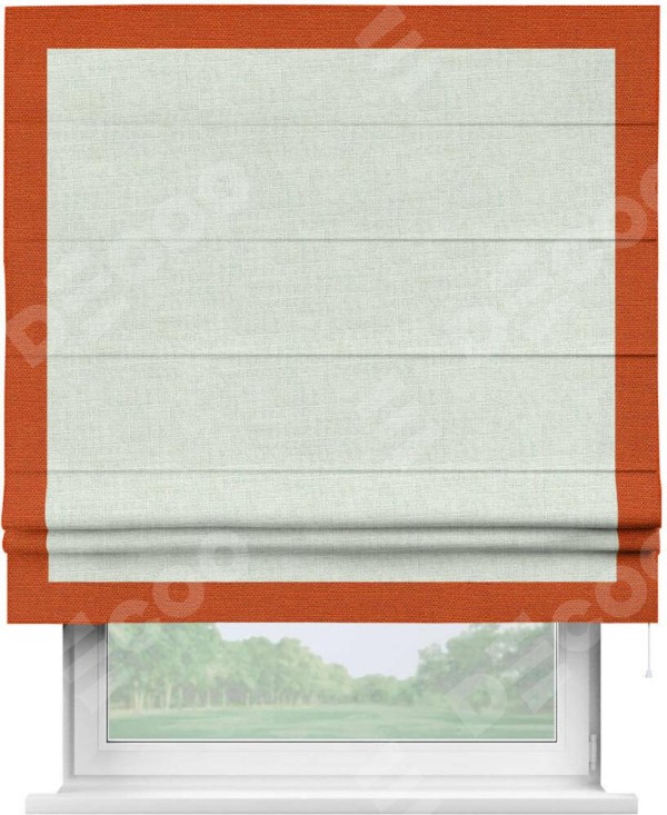 Римская штора «Кортин» для проёма, лён топлёное молоко, с кантом Чесс