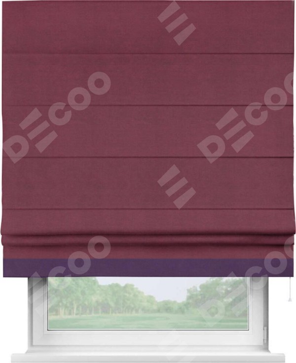 Римская штора «Кортин» с кантом Джестер, для проема, ткань вельвет бордовый