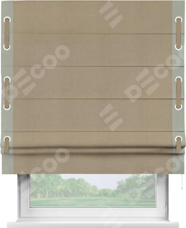 Римская штора «Кортин» с кантом Стрим Дуо (люверсы с пояском), для проема, ткань вельвет кофейный