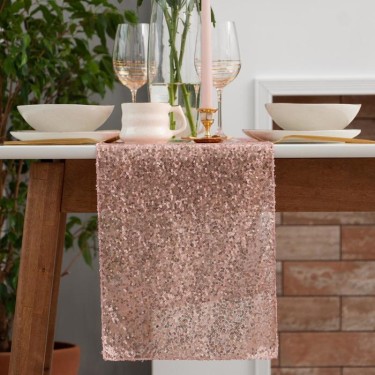 Дорожка с пайетками на стол, цв.пудра, 30*120 см