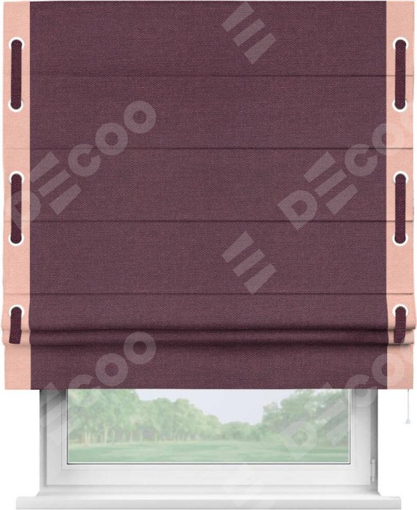 Римская штора «Кортин» с кантом Стрим Дуо (люверсы с пояском), для проема, ткань лён фиолетовый