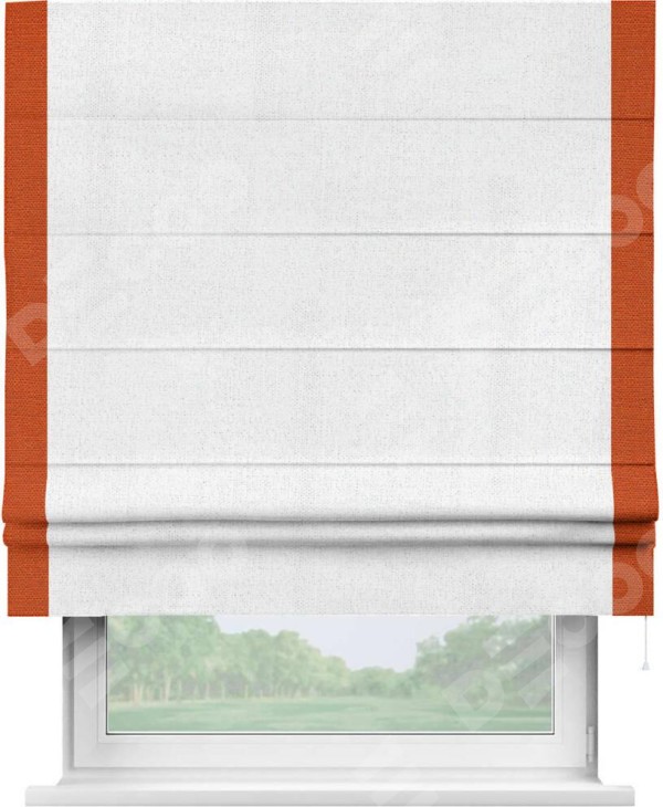 Римская штора «Кортин» для проема, лён белоснежный, с кантом Стрим Дуо