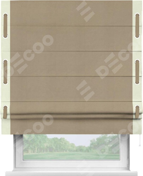 Римская штора «Кортин» с кантом Стрим Дуо (люверсы с пояском), для проема, ткань вельвет кофейный