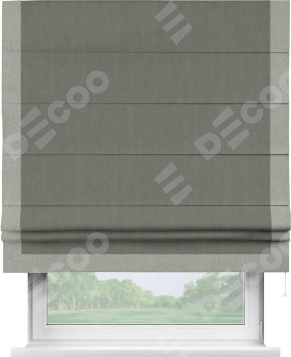 Римская штора «Кортин» с кантом Виктория, для проема, ткань блэкаут однотонный тёмно-серый