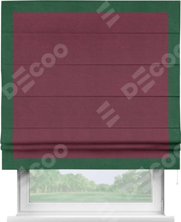 Римская штора «Кортин» с кантом Чесс, для проема, ткань вельвет бордовый