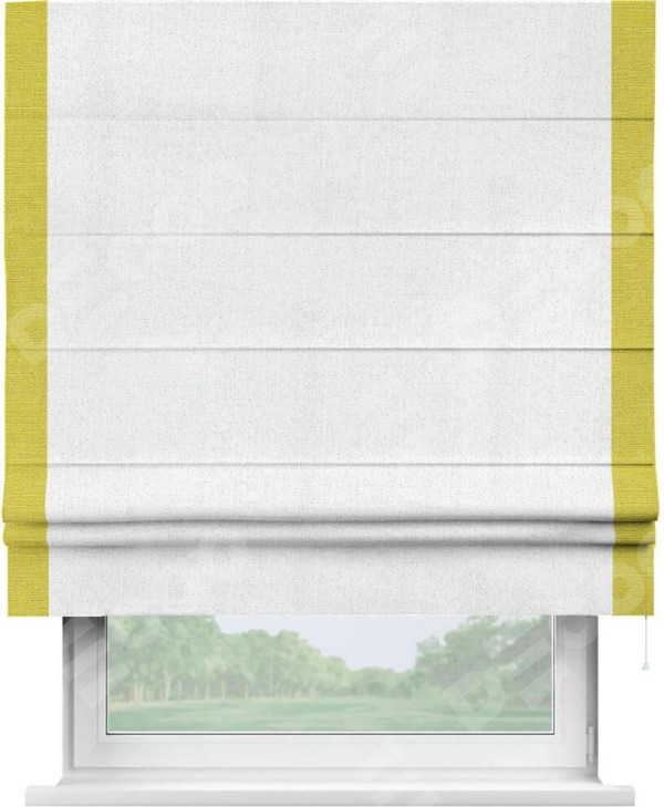 Римская штора «Кортин» для проема, лён белоснежный, с кантом Стрим Дуо