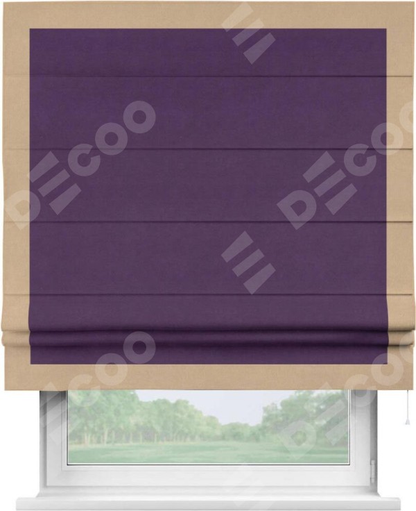 Римская штора «Кортин» с кантом Чесс, для проема, ткань вельвет темно-фиолетовый