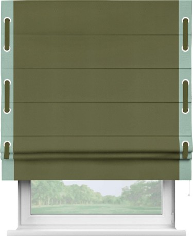Римская штора «Кортин» с кантом Стрим Дуо (люверсы с пояском), для проема, ткань блэкаут однотонный зелёный