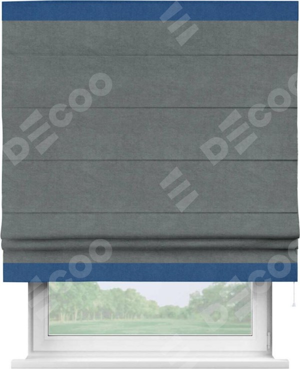 Римская штора «Кортин» с кантом Горизонт, для проема, ткань вельвет серый