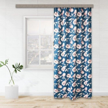 Штора вельвет "Цветы" 160x260 см, синий, пэ