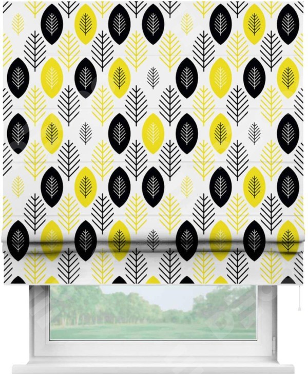 Римская штора «Кортин» для проема «Черно-желтый модерн»