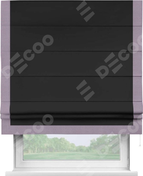 Римская штора «Cortin» для проёма, блэкаут однотонный черный с кантом Виктория