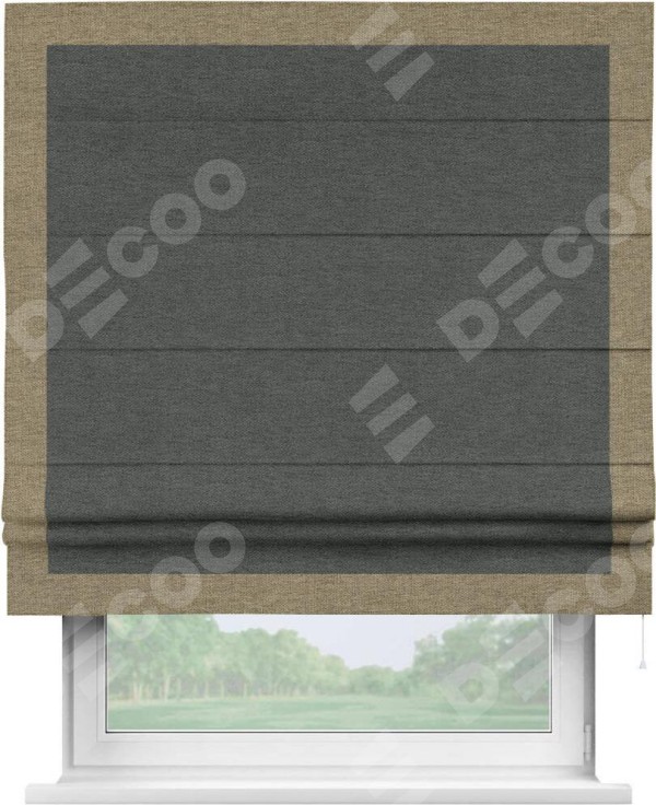 Римская штора «Кортин» с кантом Чесс, для проема, ткань стиф димаут графит