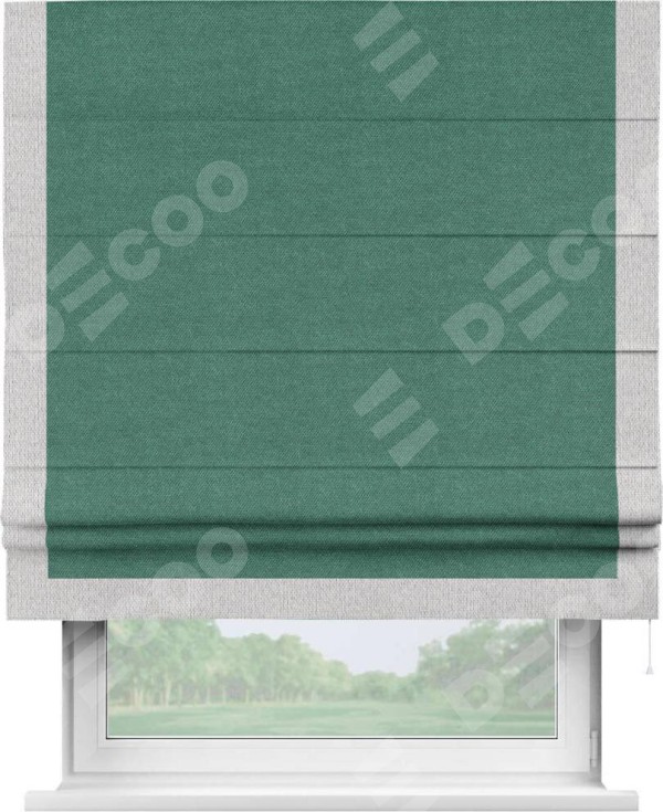 Римская штора «Кортин» для проема, лён димаут светло-бирюзовый с кантом Виктория