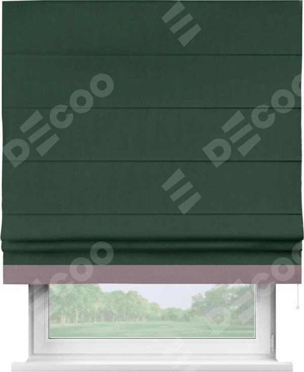 Римская штора «Кортин» для проема, блэкаут однотонный зелёный с кантом Джестер