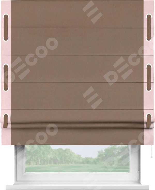 Римская штора «Кортин» с кантом Стрим Дуо (люверсы с пояском), для проема, ткань блэкаут однотонный коричневый