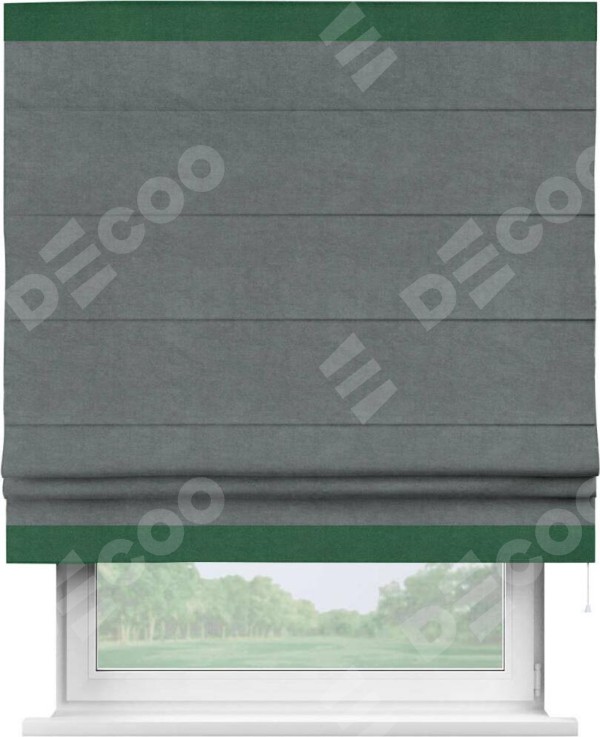 Римская штора «Кортин» с кантом Горизонт, для проема, ткань вельвет серый