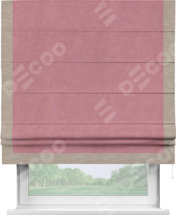 Римская штора «Кортин» с кантом Виктория, для проема, ткань софт однотонный розовый