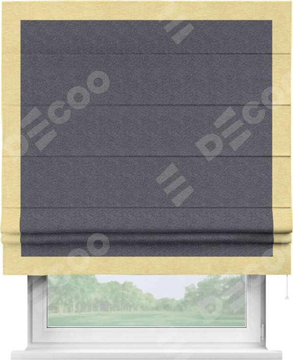 Римская штора «Кортин» с кантом Чесс, для проема, ткань софт однотонный графит