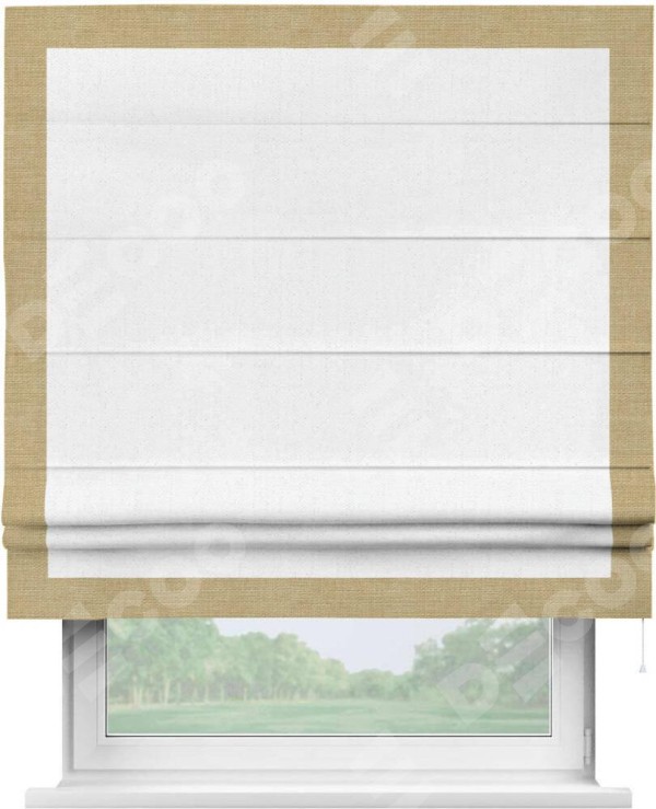 Римская штора «Кортин» с кантом Чесс, для проема, лён белоснежный