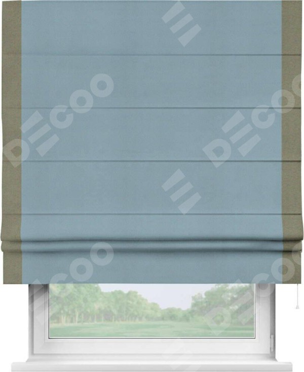 Римская штора «Кортин» с кантом Стрим Дуо, для проема, ткань блэкаут однотонный серо-голубой