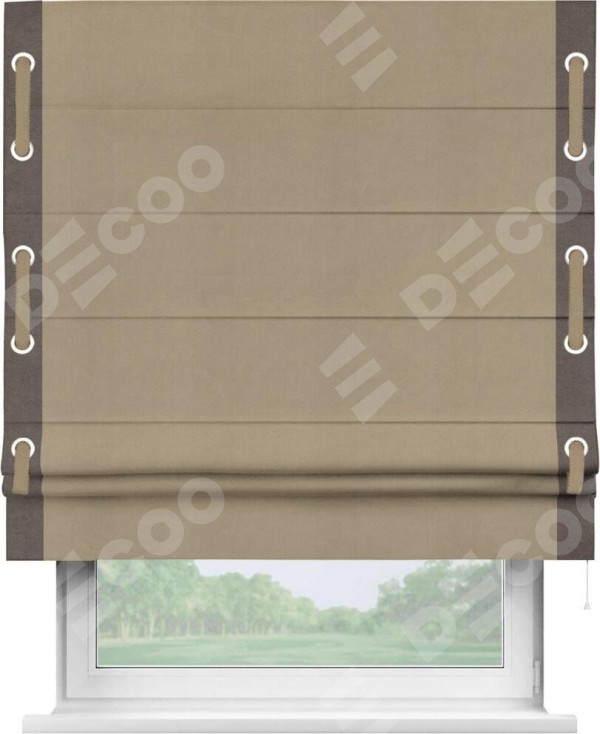 Римская штора «Кортин» с кантом Стрим Дуо (люверсы с пояском), для проема, ткань вельвет кофейный