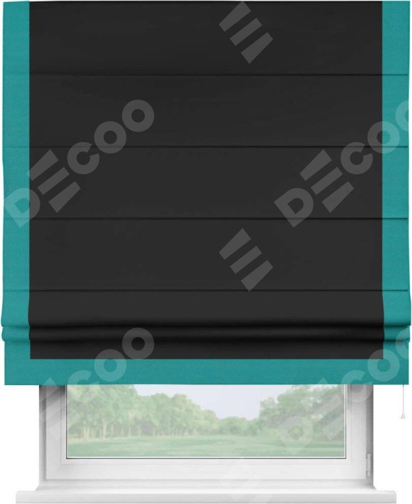 Римская штора «Cortin» для проёма, блэкаут однотонный черный с кантом Виктория