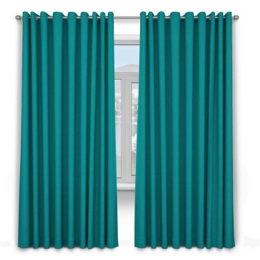 Комплект штор 2 шт, лён димаут, цвет тёмно-бирюзовый, размер от 50 см