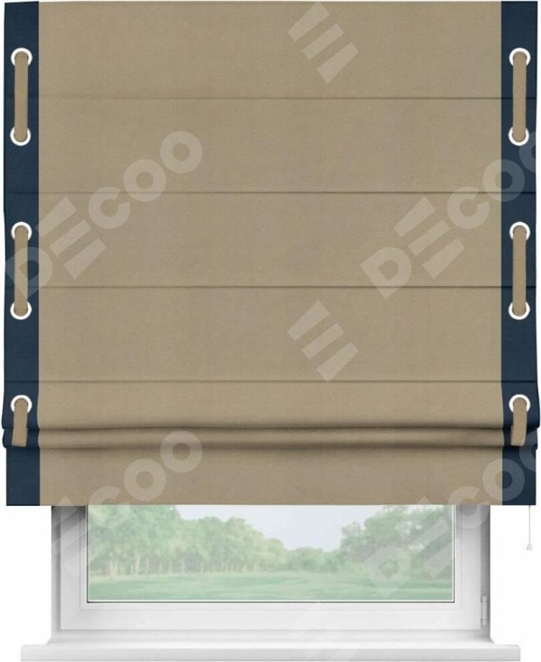 Римская штора «Кортин» с кантом Стрим Дуо (люверсы с пояском), для проема, ткань вельвет кофейный