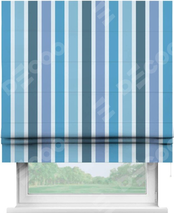 Римская штора «Кортин» для проема «Сине-голубые вертикальные полоски»
