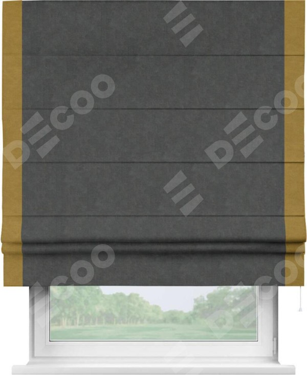 Римская штора «Кортин» с кантом Стрим Дуо, для проема, ткань вельвет цвет тёмно-серый