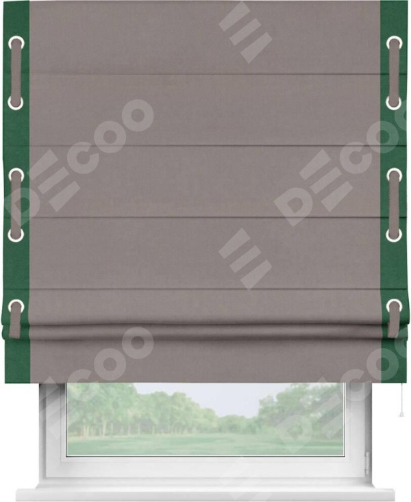 Римская штора «Кортин» с кантом Стрим Дуо (люверсы с пояском), для проема, ткань вельвет темно-бежевый